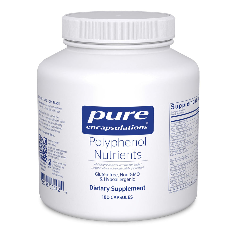 Pure Encapsulations Polyphenol Nutrients bottle front promotes daily nutrient support.