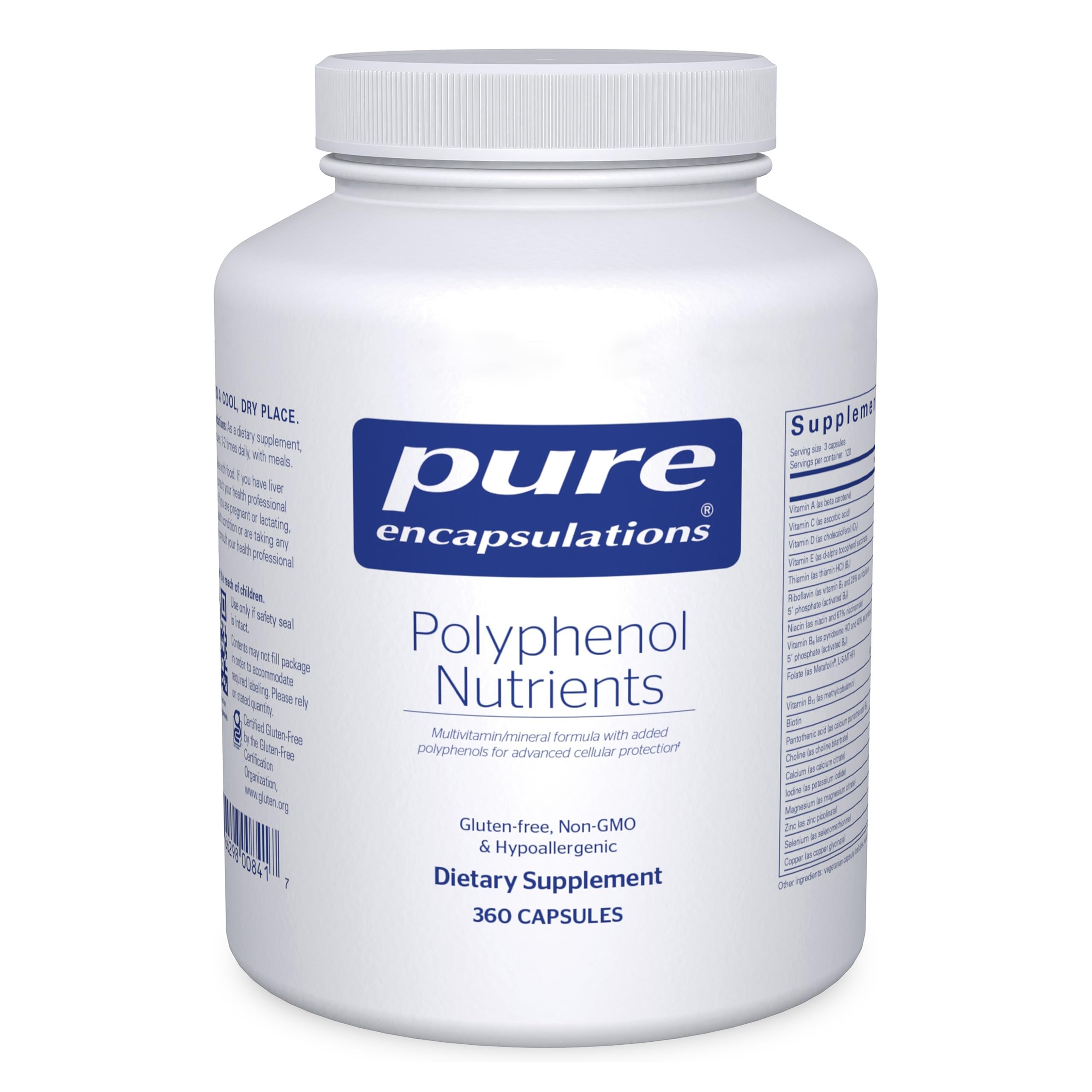 Pure Encapsulations Polyphenol Nutrients bottle for daily wellness support.