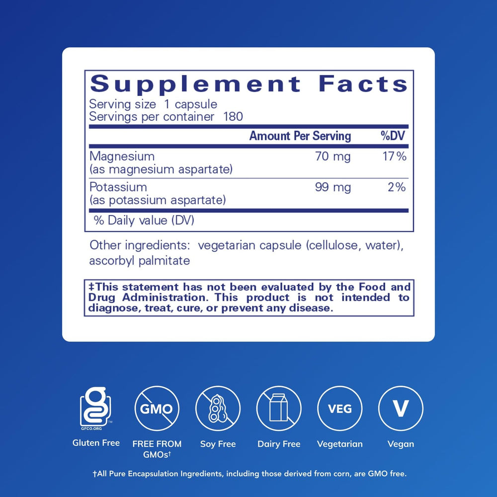 Pure Encapsulations Potassium Magnesium capsules; convenient daily support for nerves and muscles.
