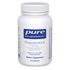 Pure Encapsulations Pregnenolona 10 mg en botella, apoyo a la memoria diaria.