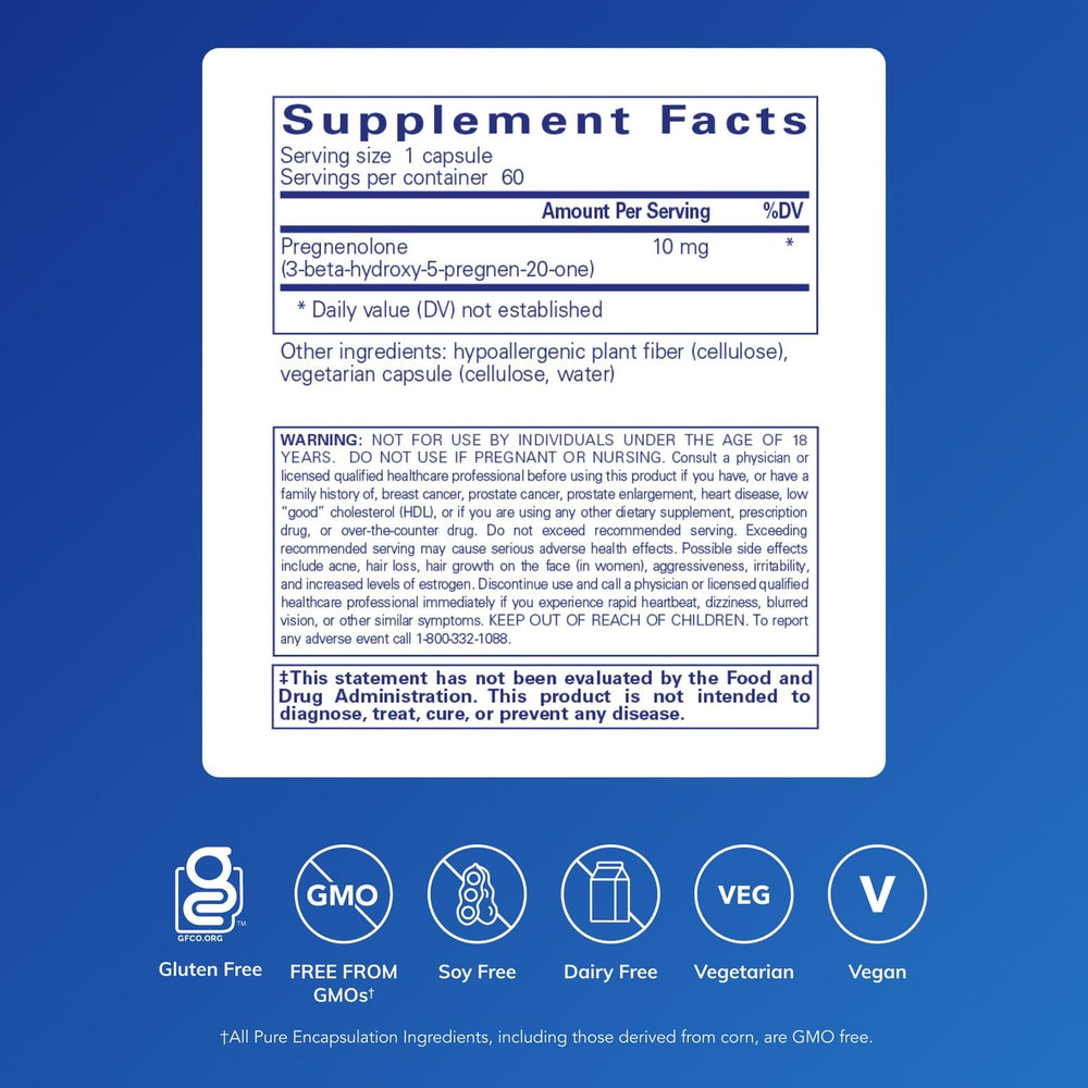 Cápsulas de Pregnenolona 10 mg para uso diario y comodidad.