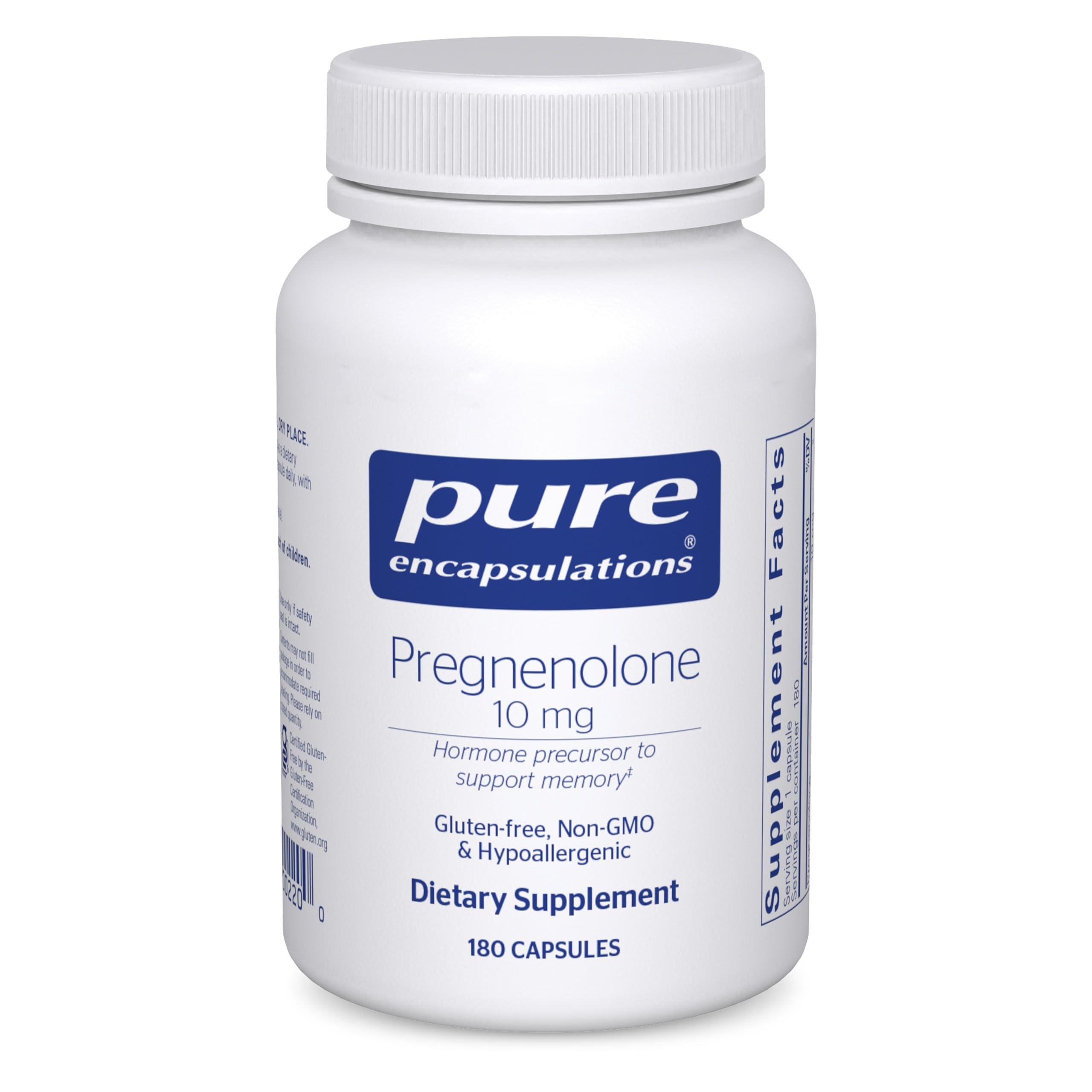 Pure Encapsulations Pregnenolone 10 mg bottle front view for daily wellness support.