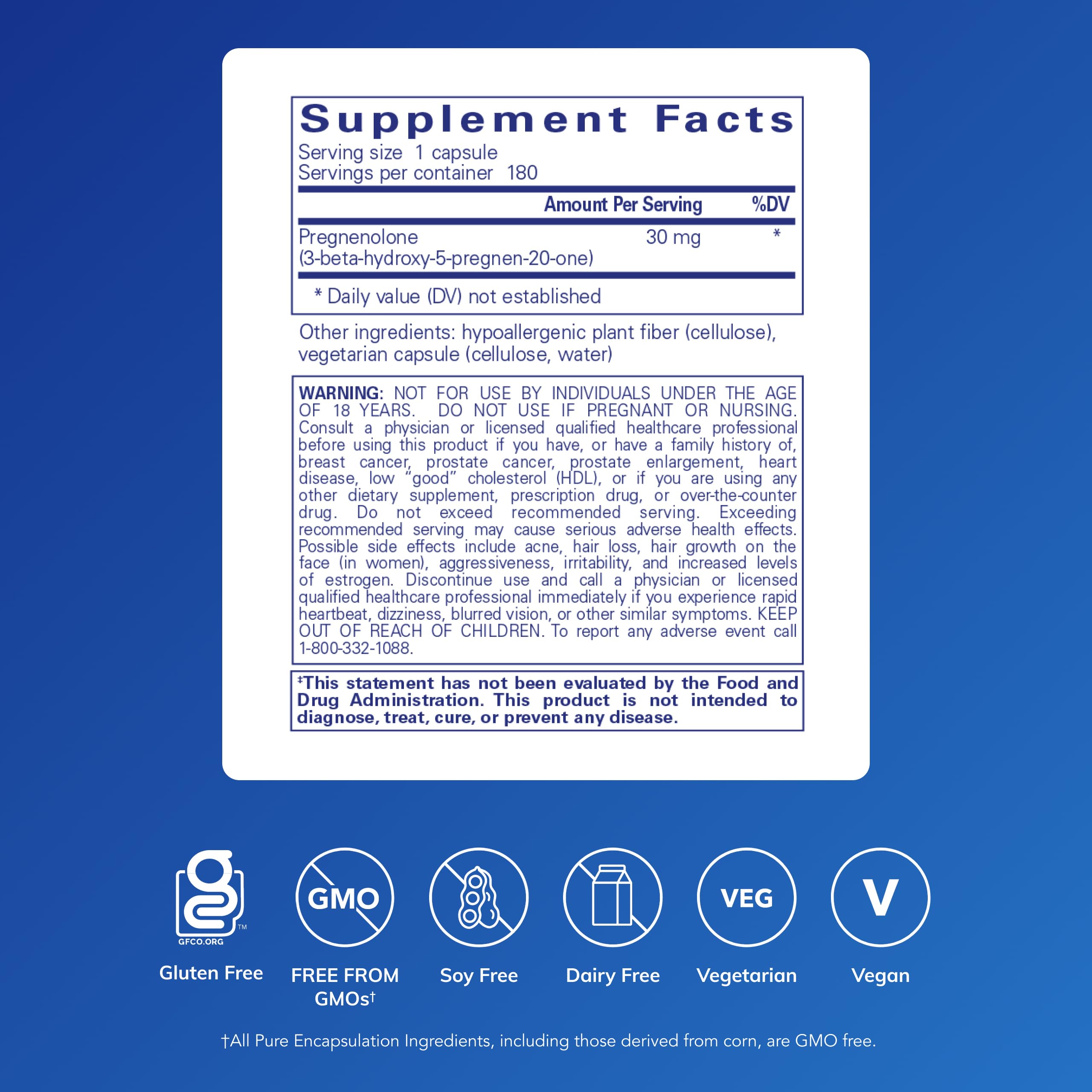 Pregnenolone capsules shown to support memory and daily cognitive wellness.