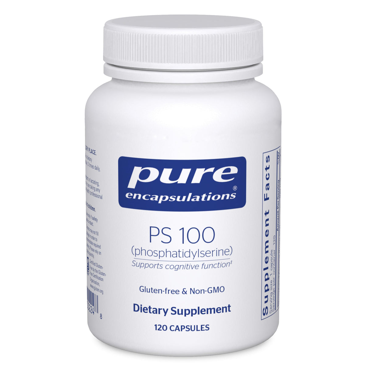 Pure Encapsulations PS 100 bottle label signaling purity and quality for brain support