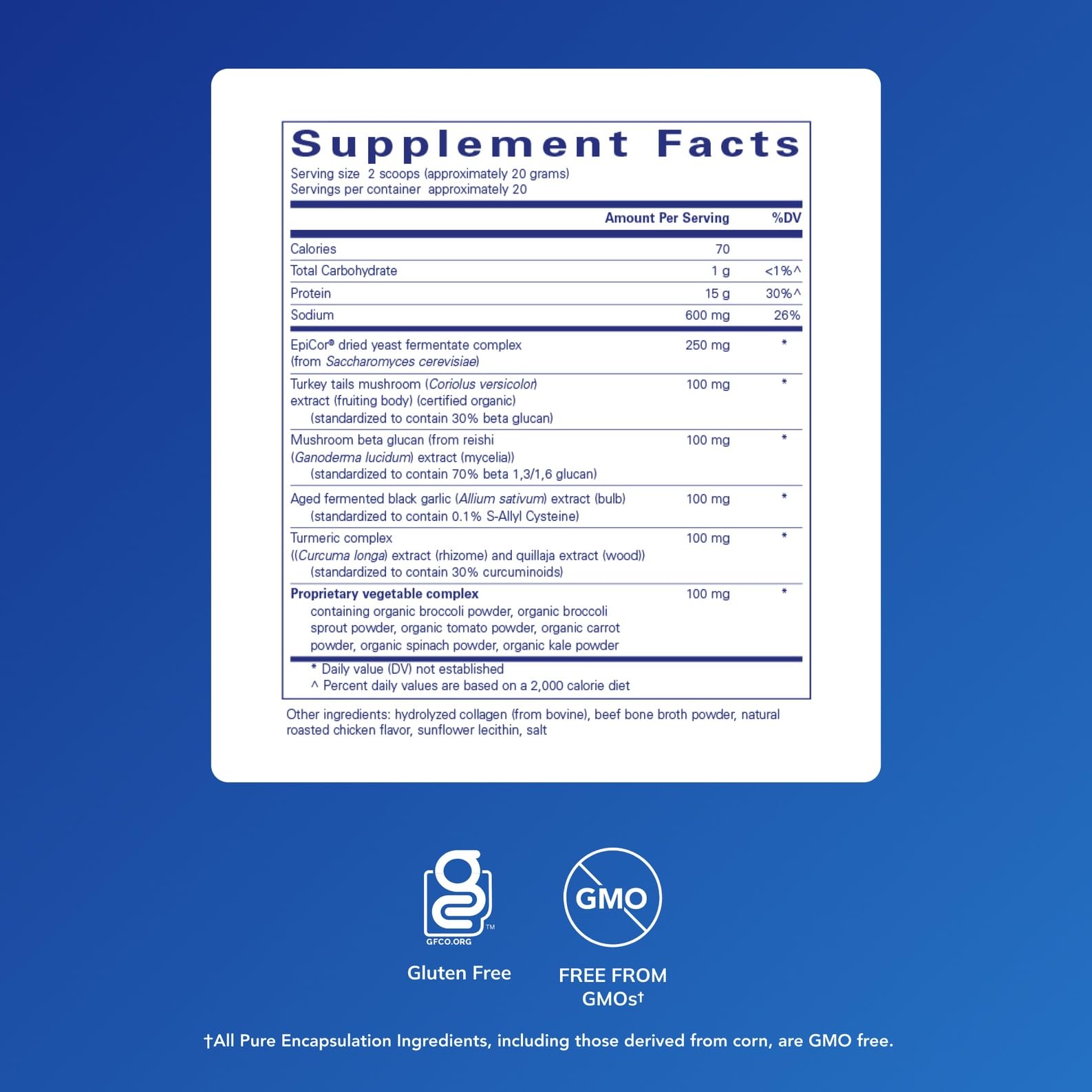 Pure Encapsulations PureDefense Collagen powder scoop highlights easy mixing in beverages.