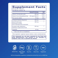 Pure Encapsulations PureDefense label closeup shows ingredients for upper respiratory health potential.