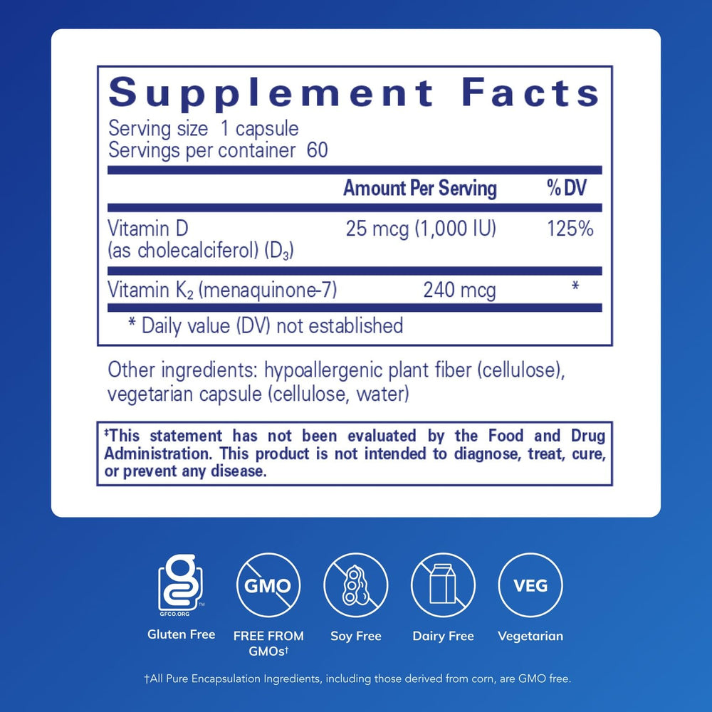 Pure Encapsulations PureHeart K2D capsules prepared for daily cardiovascular health support.