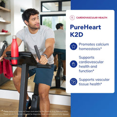 Pure Encapsulations PureHeart K2D label closeup showing MK-7 and D3 for vascular support.