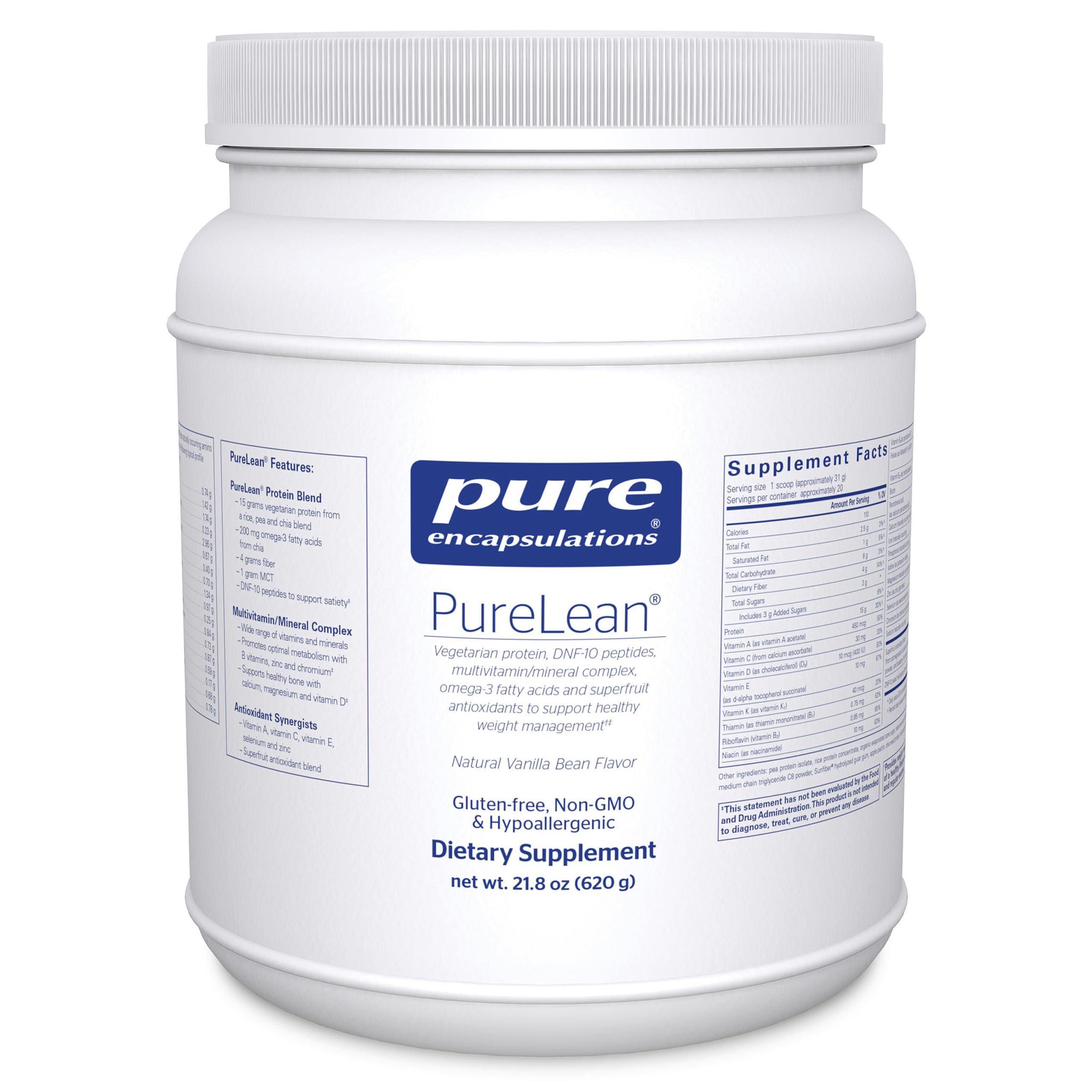 Pure Encapsulations PureLean Protein bottle with vanilla flavor supports daily protein intake
