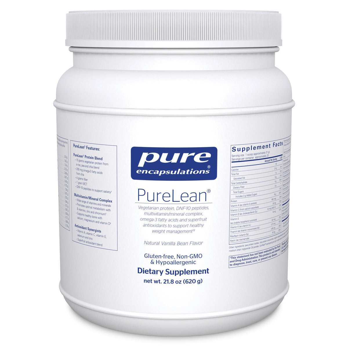 Pure Encapsulations PureLean Protein bottle with vanilla flavor supports daily protein intake