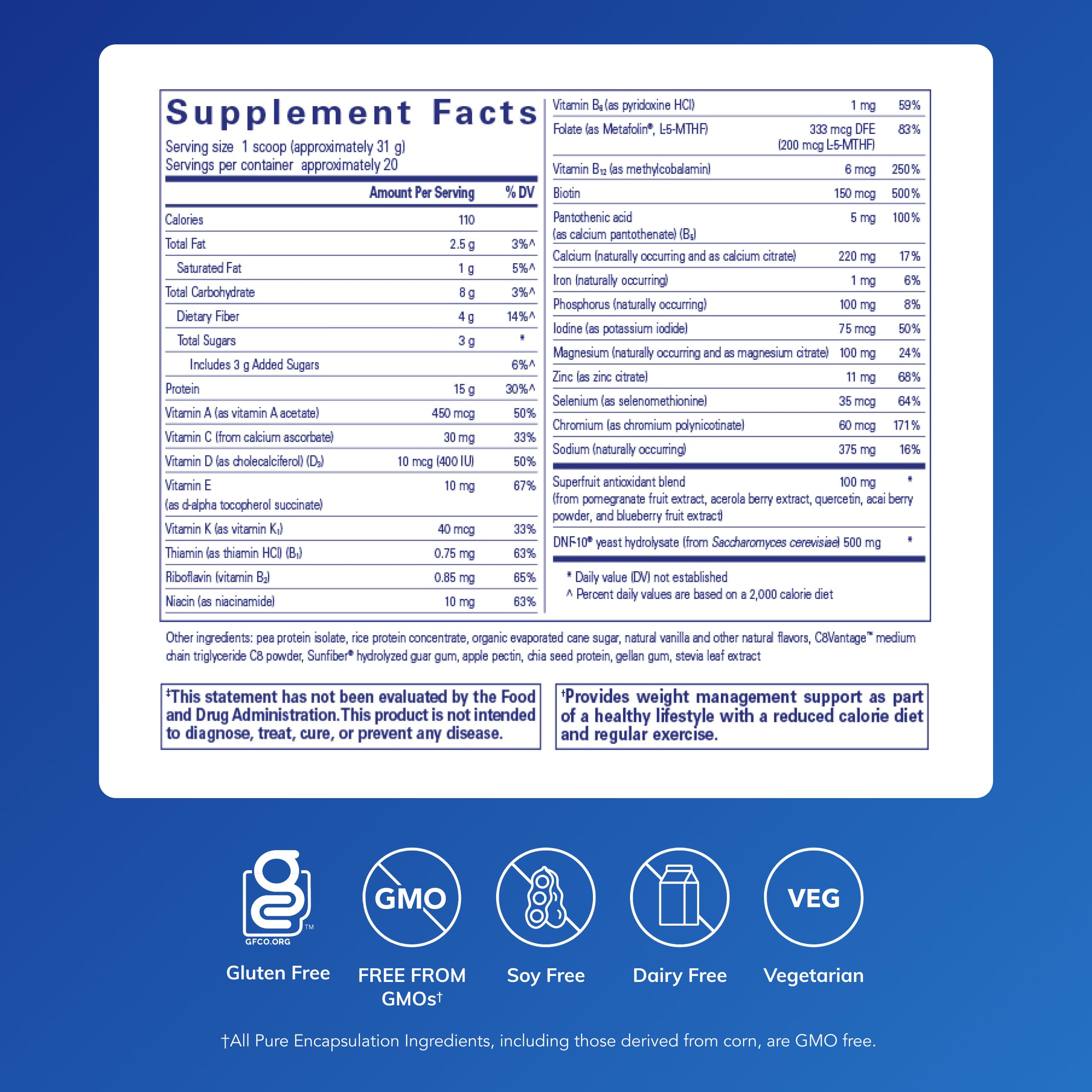Pure Encapsulations PureLean Protein scoop beside bottle for convenient portion control