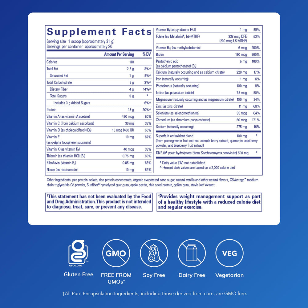Pure Encapsulations PureLean Protein scoop beside bottle for convenient portion control