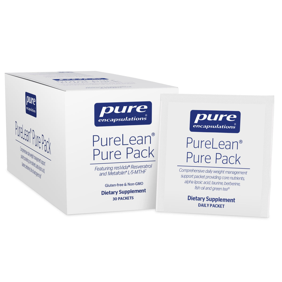 Pure Encapsulations PureLean Pure Pack bottle on a clean counter for metabolic support.