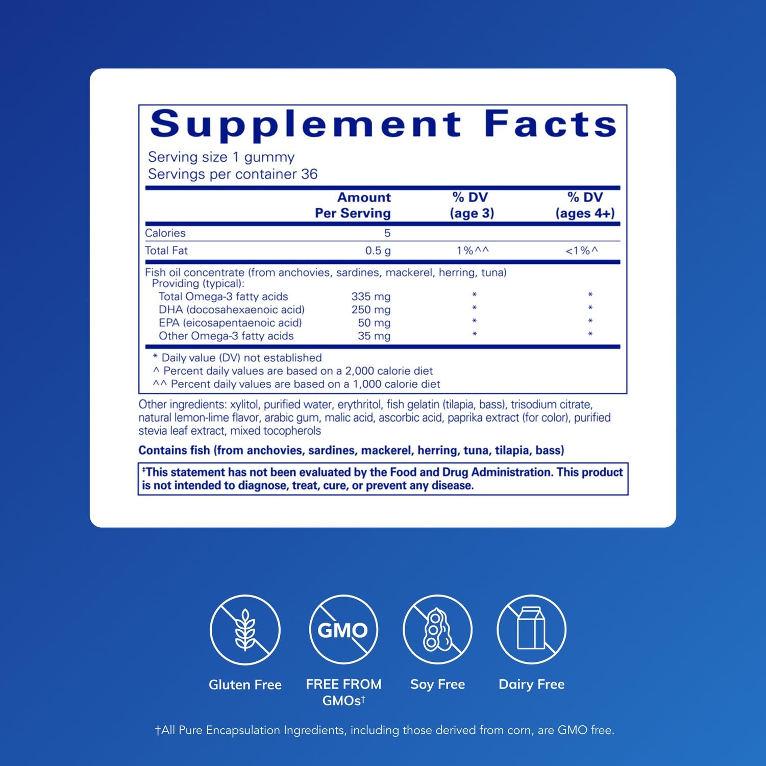 Pure Encapsulations PureNutrients EPA/DHA Gummy close-up of lemon-lime gummies promoting daily wellness.