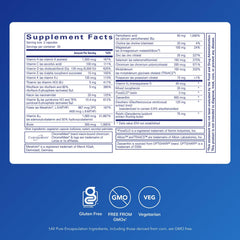 Pure Encapsulations PureResponse Multivitamin label closeup highlights premium ingredients.