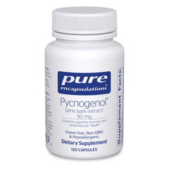 Pure Encapsulations Pycnogenol bottle – antioxidant pine bark extract for vascular health.