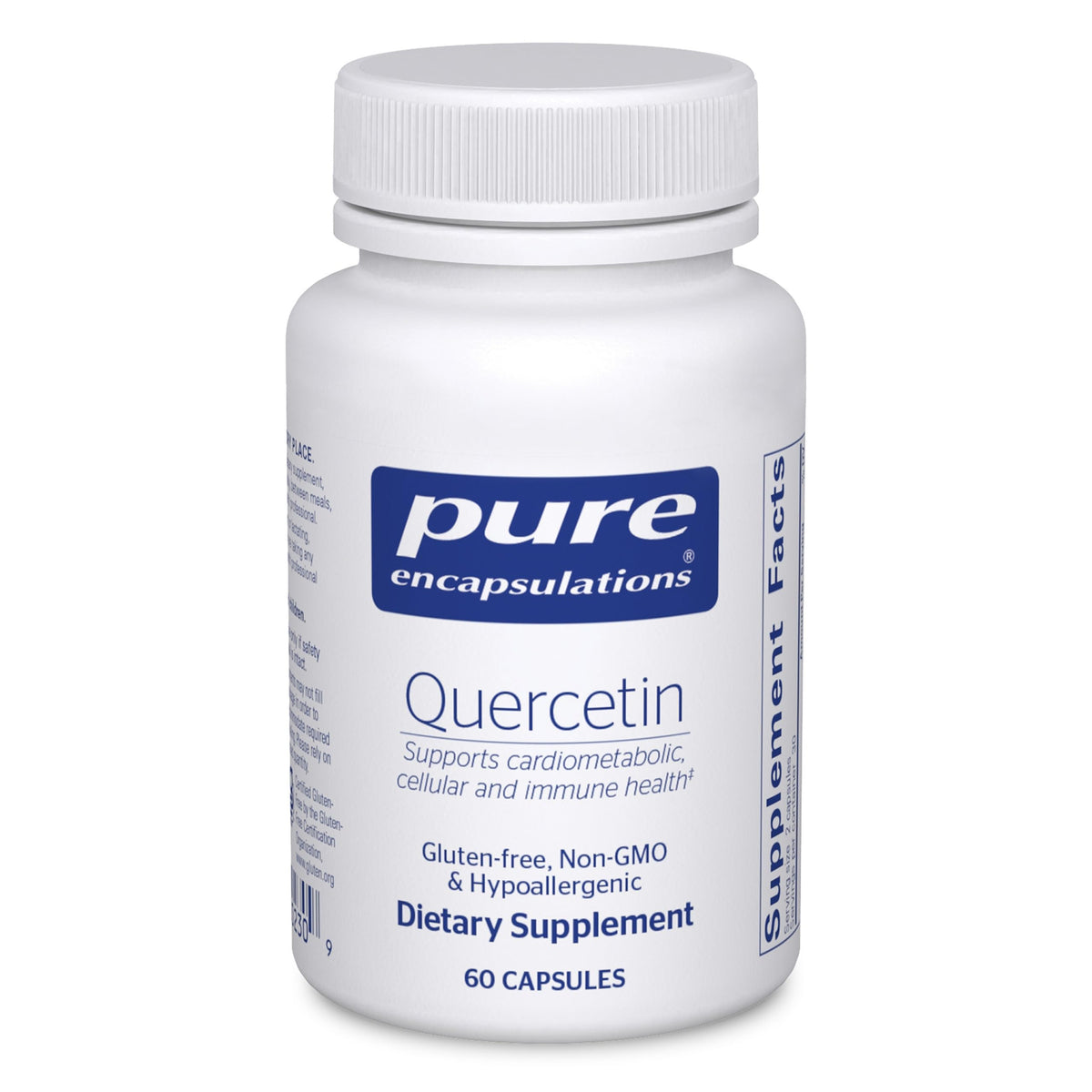 Pure Encapsulations Quercetin 500 mg bottle front for antioxidant support.