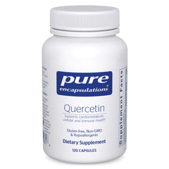 Pure Encapsulations Quercetin bottle and capsules prepared for daily immune support