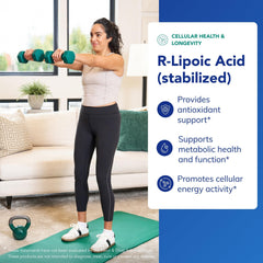 Bottle back label of Pure Encapsulations R-Lipoic Acid Stabilized with supplement facts.