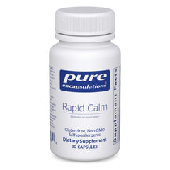 Pure Encapsulations Rapid Calm bottle front, showcasing stress support for busy days.