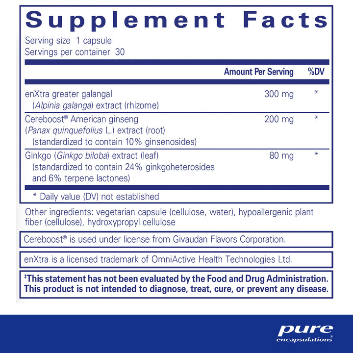 Pure Encapsulations Rapid Mental Energy capsules closeup highlighting easy-to-take vegan memory support.