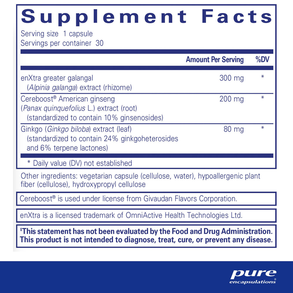 Pure Encapsulations Rapid Mental Energy capsules closeup highlighting easy-to-take vegan memory support.