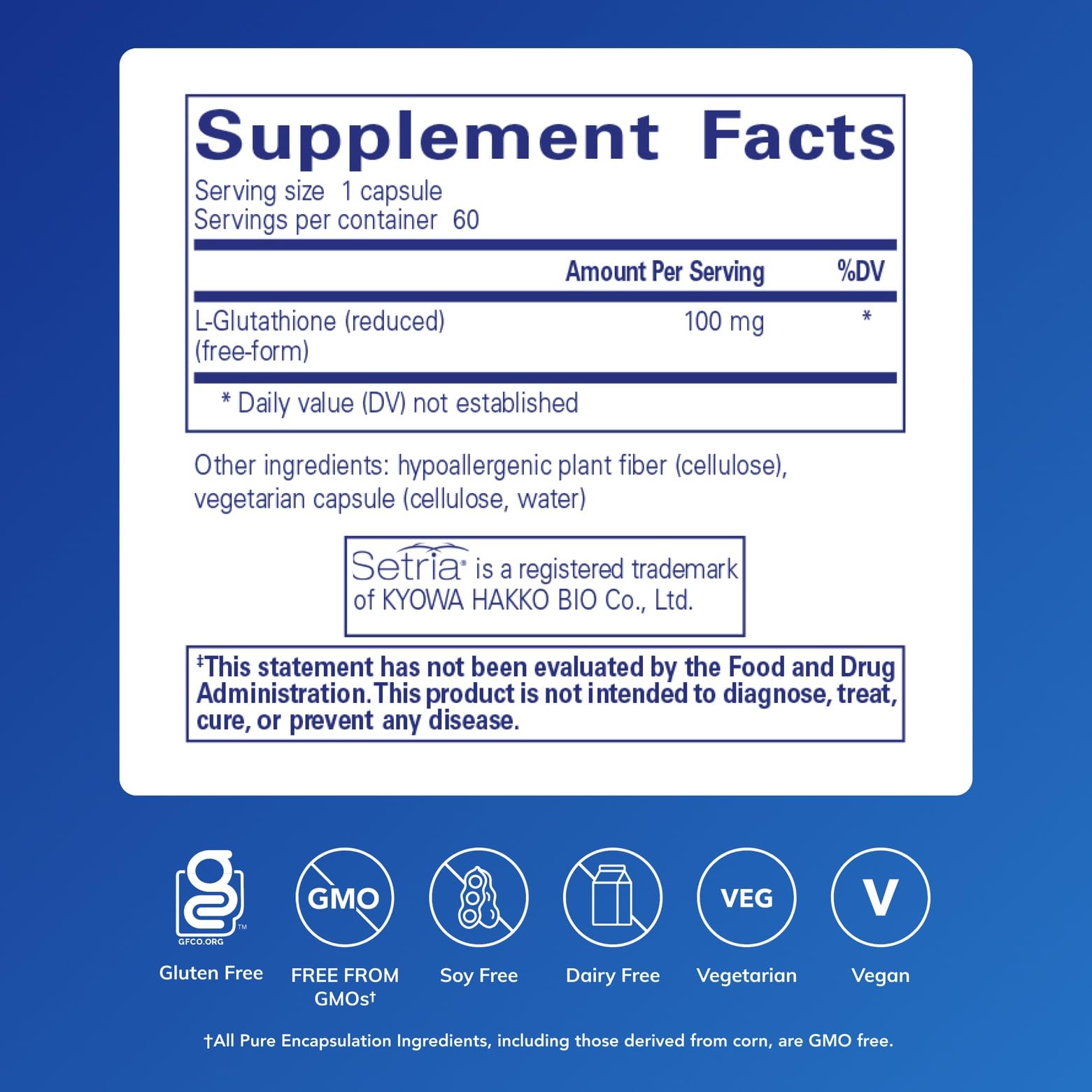Close-up of Pure Encapsulations Reduced Glutathione capsules on a clean surface