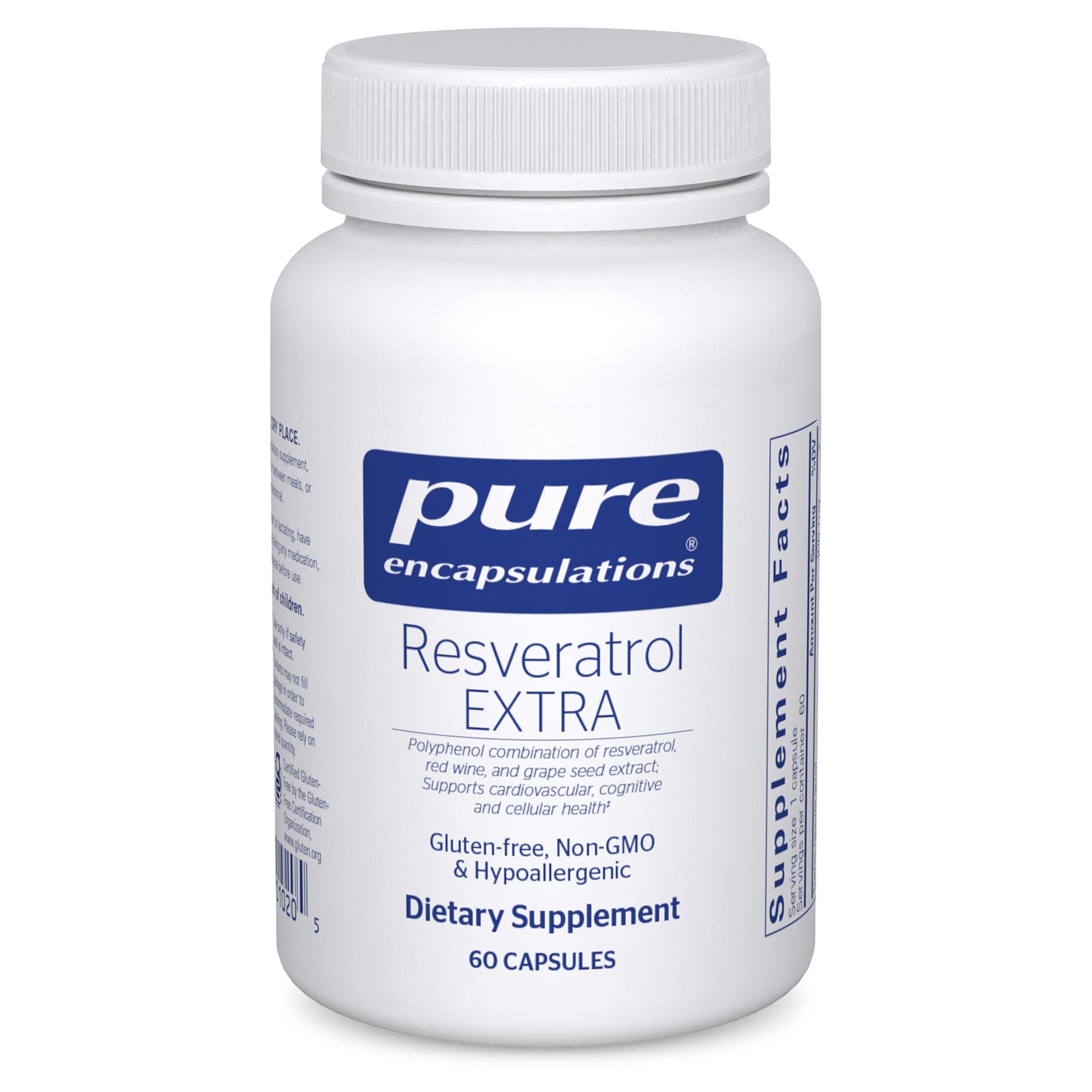 Pure Encapsulations Resveratrol EXTRA bottle front view with antioxidant theme for daily wellness