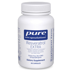 Pure Encapsulations Resveratrol EXTRA bottle front view with antioxidant theme for daily wellness