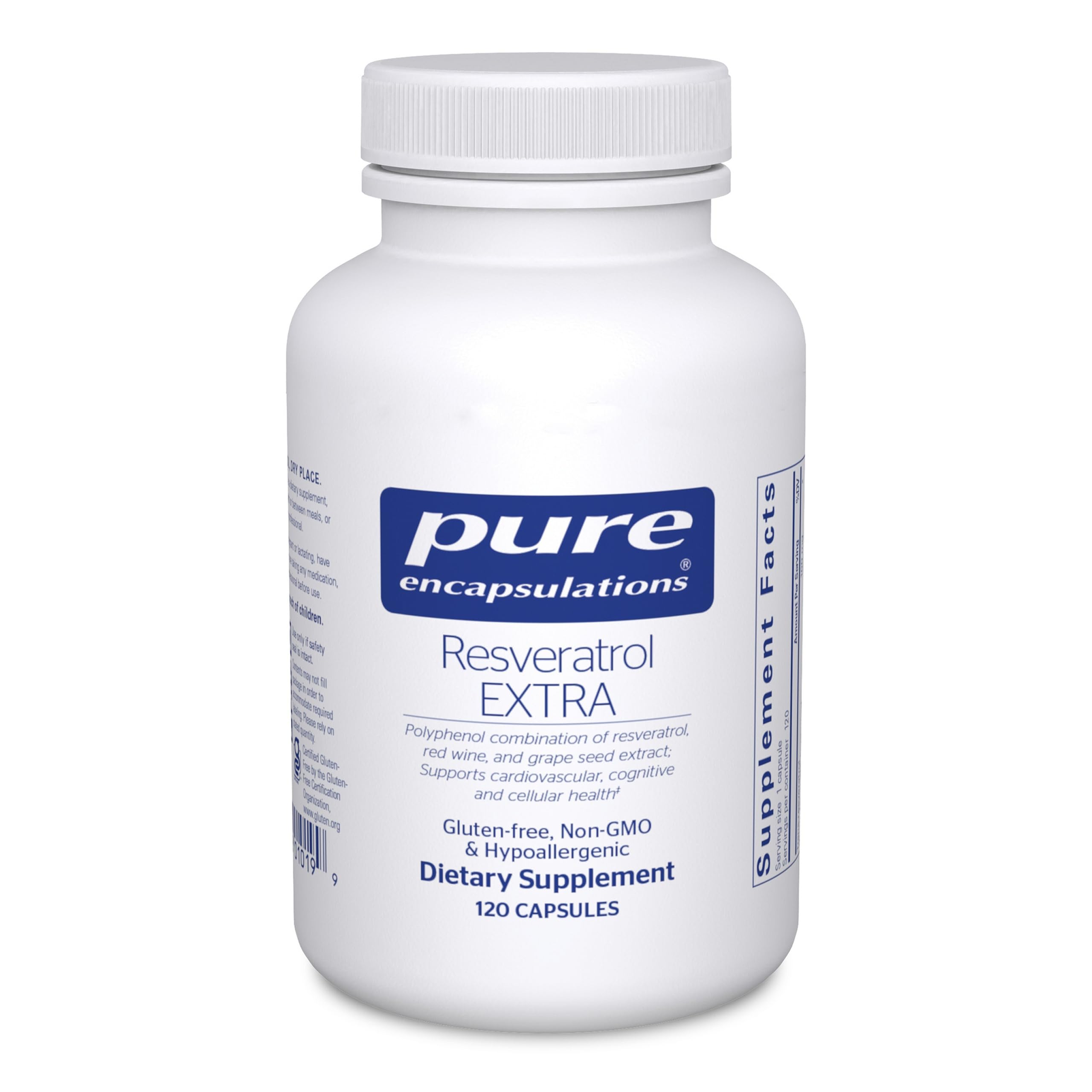 Pure Encapsulations Resveratrol EXTRA bottle on counter supports healthy cellular function.