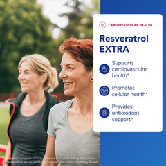 Close-up of Resveratrol EXTRA label highlighting 100 mg trans-resveratrol.