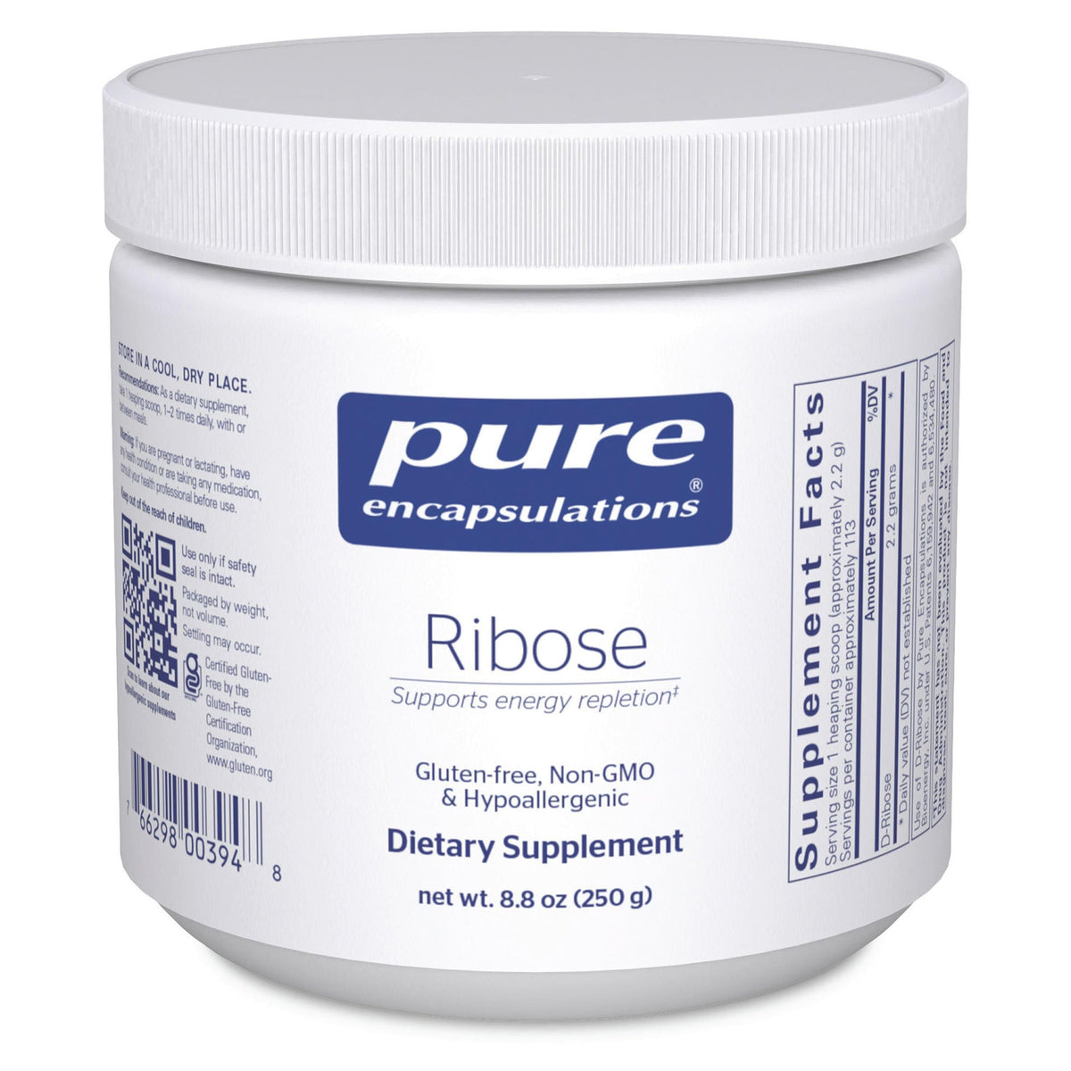Pure Encapsulations Ribose bottle with scoop for easy energy support during training.