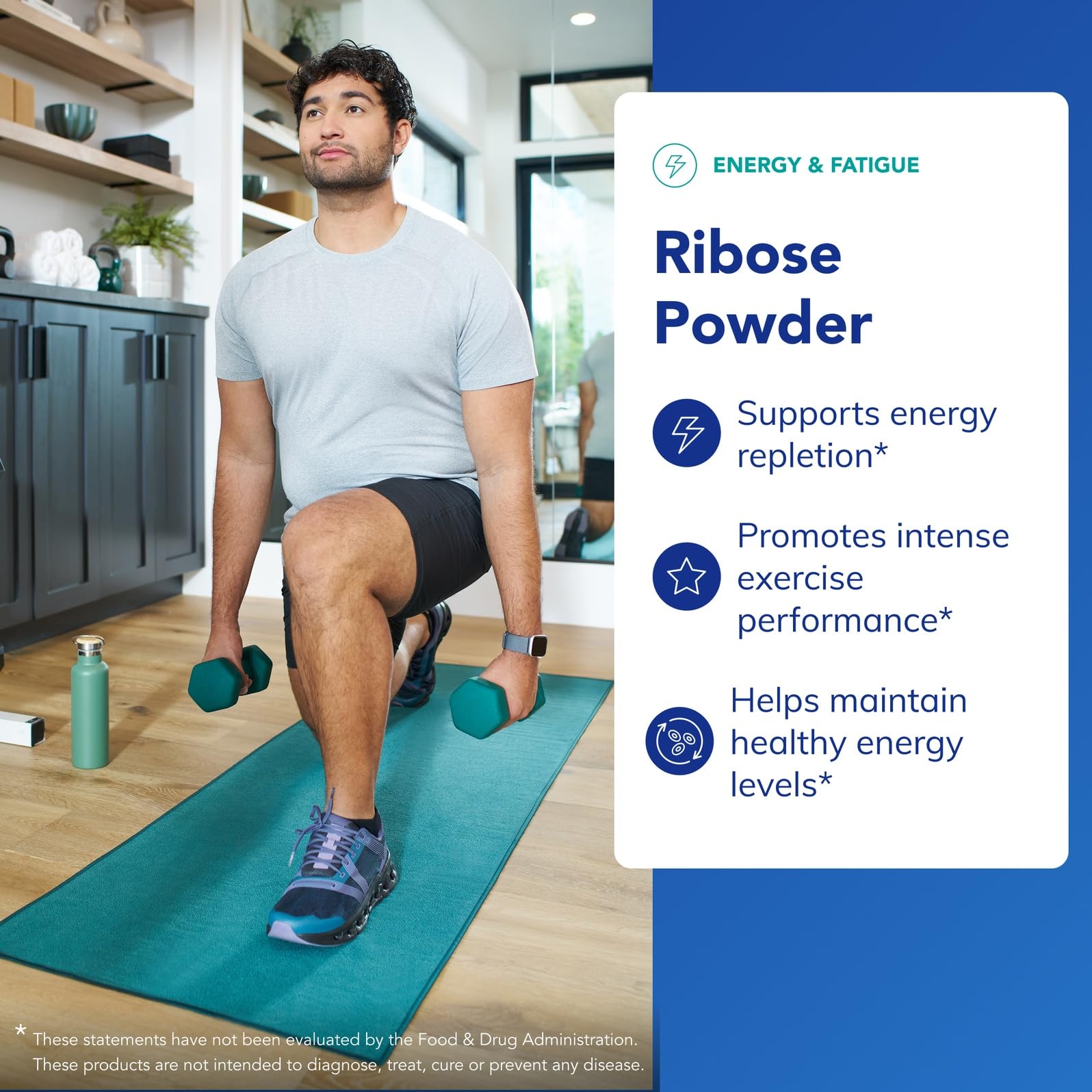 Close-up of Ribose label highlighting hypoallergenic formula and purity.