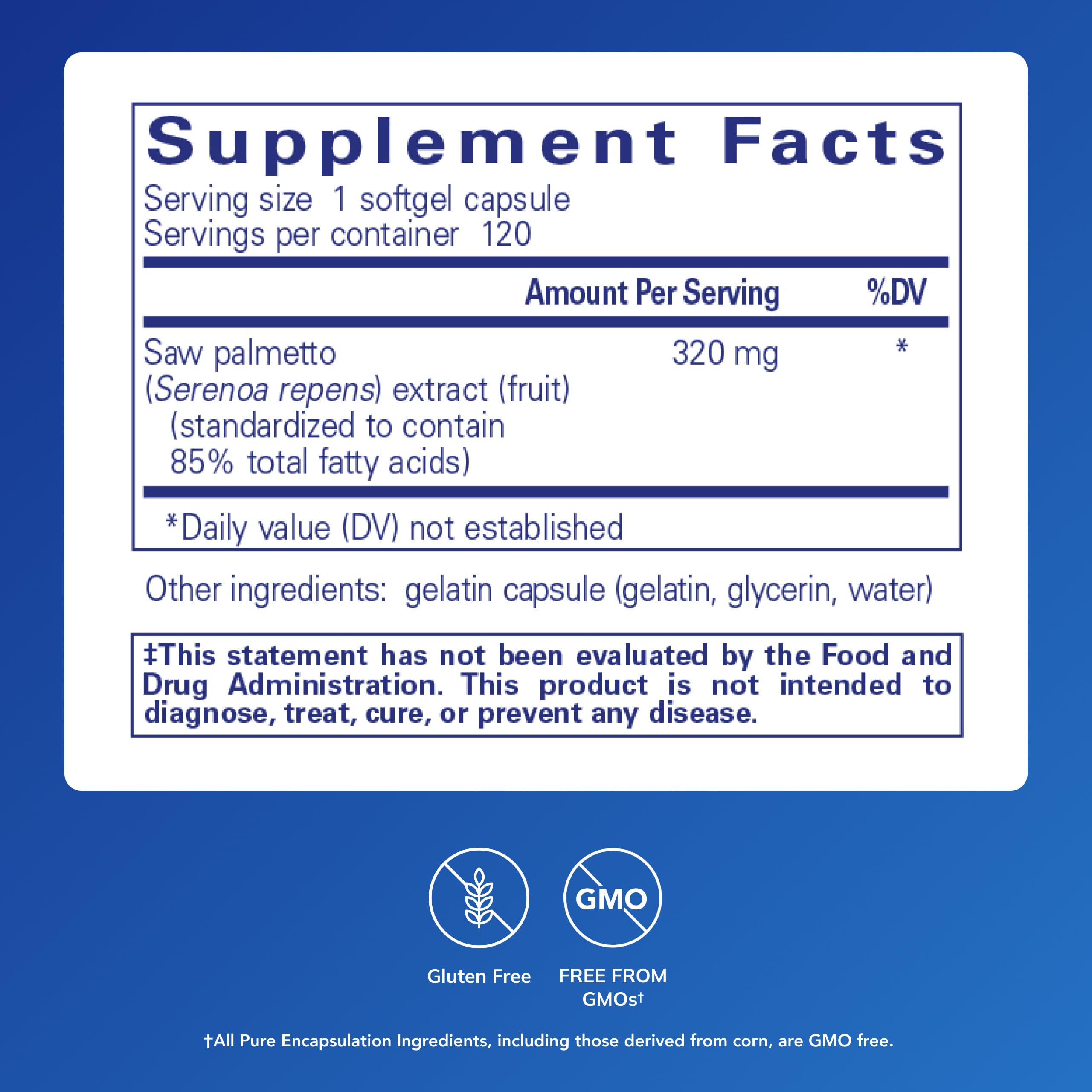 Pure Encapsulations Saw Palmetto 320 softgel capsules ready for easy daily intake.