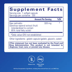 Pure Encapsulations Saw Palmetto 320 softgel capsules ready for easy daily intake.