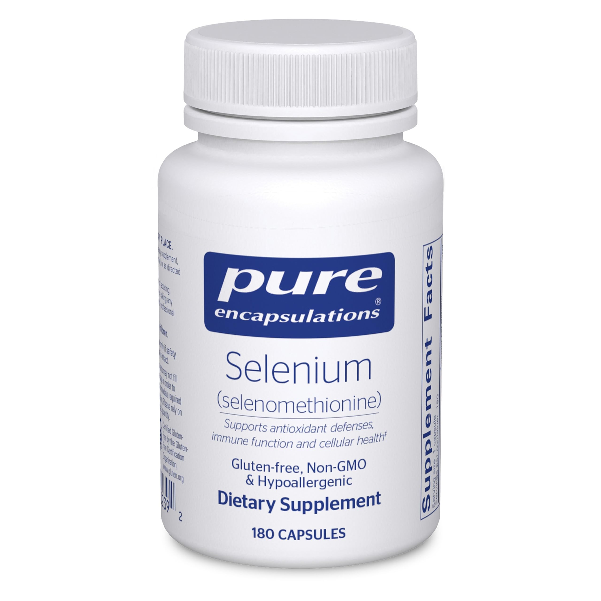 Pure Encapsulations Selenium bottle with 180 vegan capsules for daily immune support.