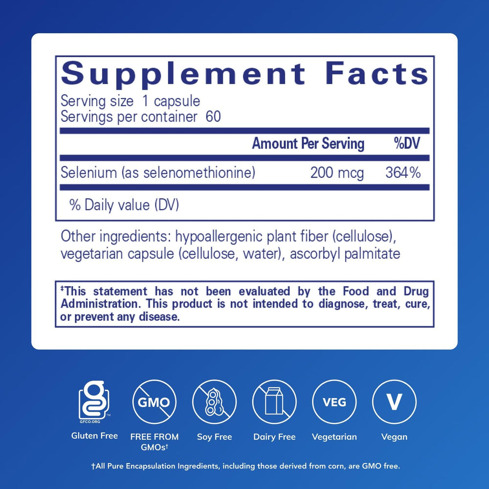 Pure Encapsulations Selenium capsules on table suggesting daily supplement routine.