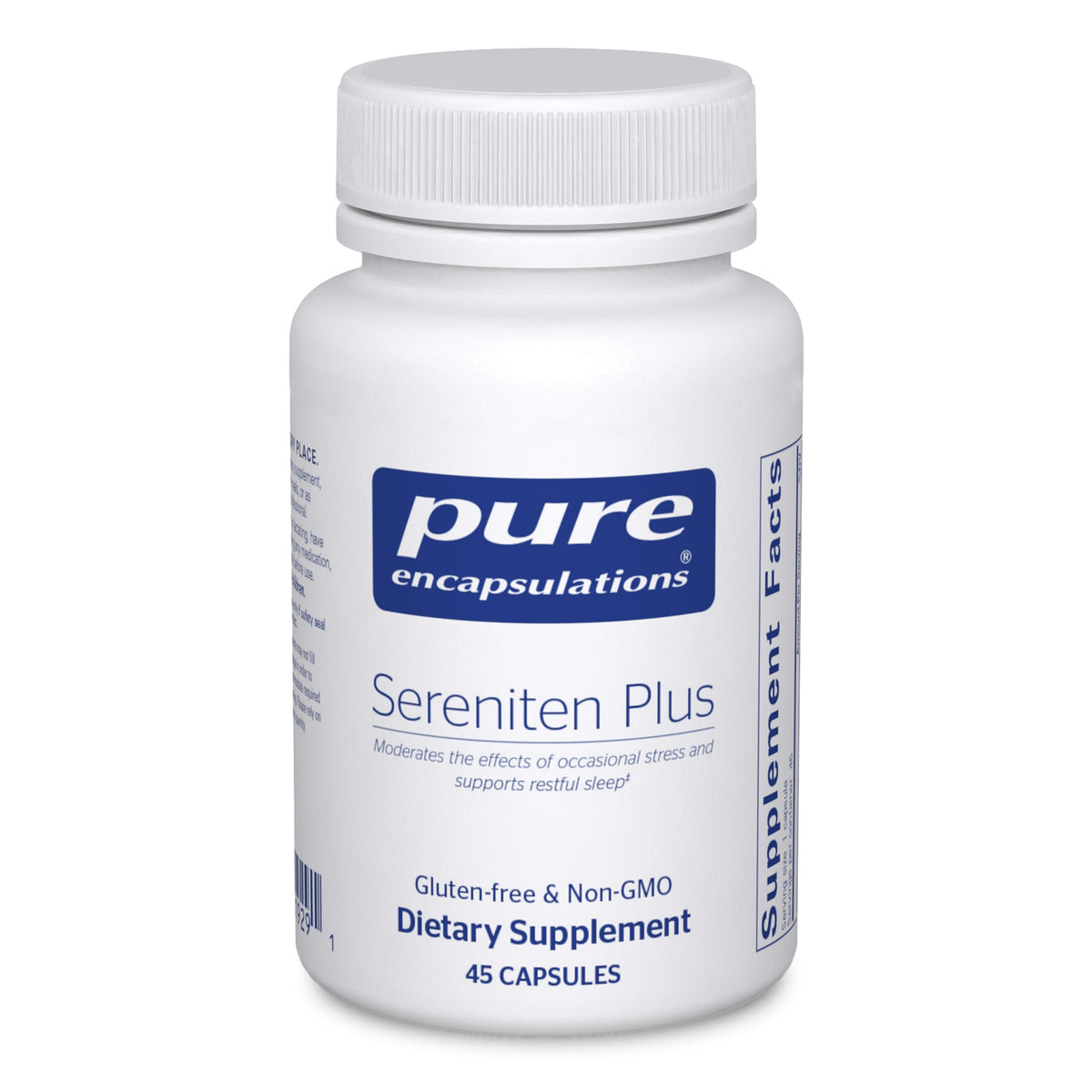 Pure Encapsulations Sereniten Plus bottle with capsules supporting occasional stress and restful sleep