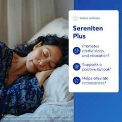 Close-up of Sereniten Plus label highlighting premium ingredients and allergen-free formulation