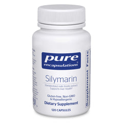 Pure Encapsulations Silymarin bottle front with 250 mg milk thistle for liver support