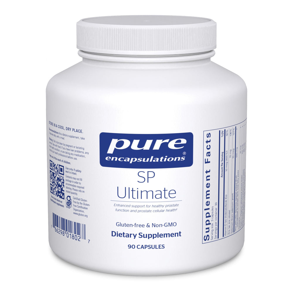 Pure Encapsulations SP Ultimate bottle front shows a trusted prostate health formula for urinary comfort.