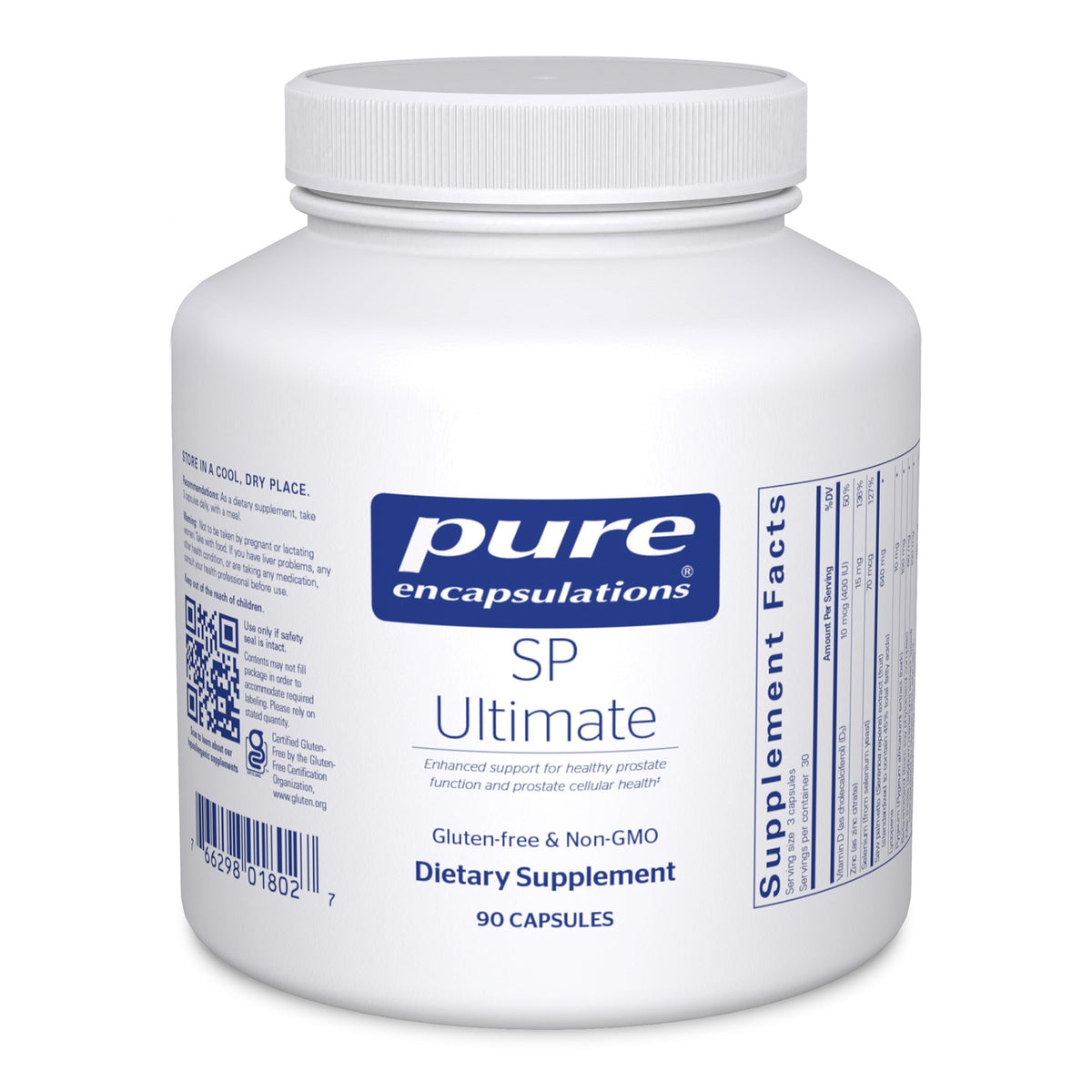 Pure Encapsulations SP Ultimate bottle front shows a trusted prostate health formula for urinary comfort.