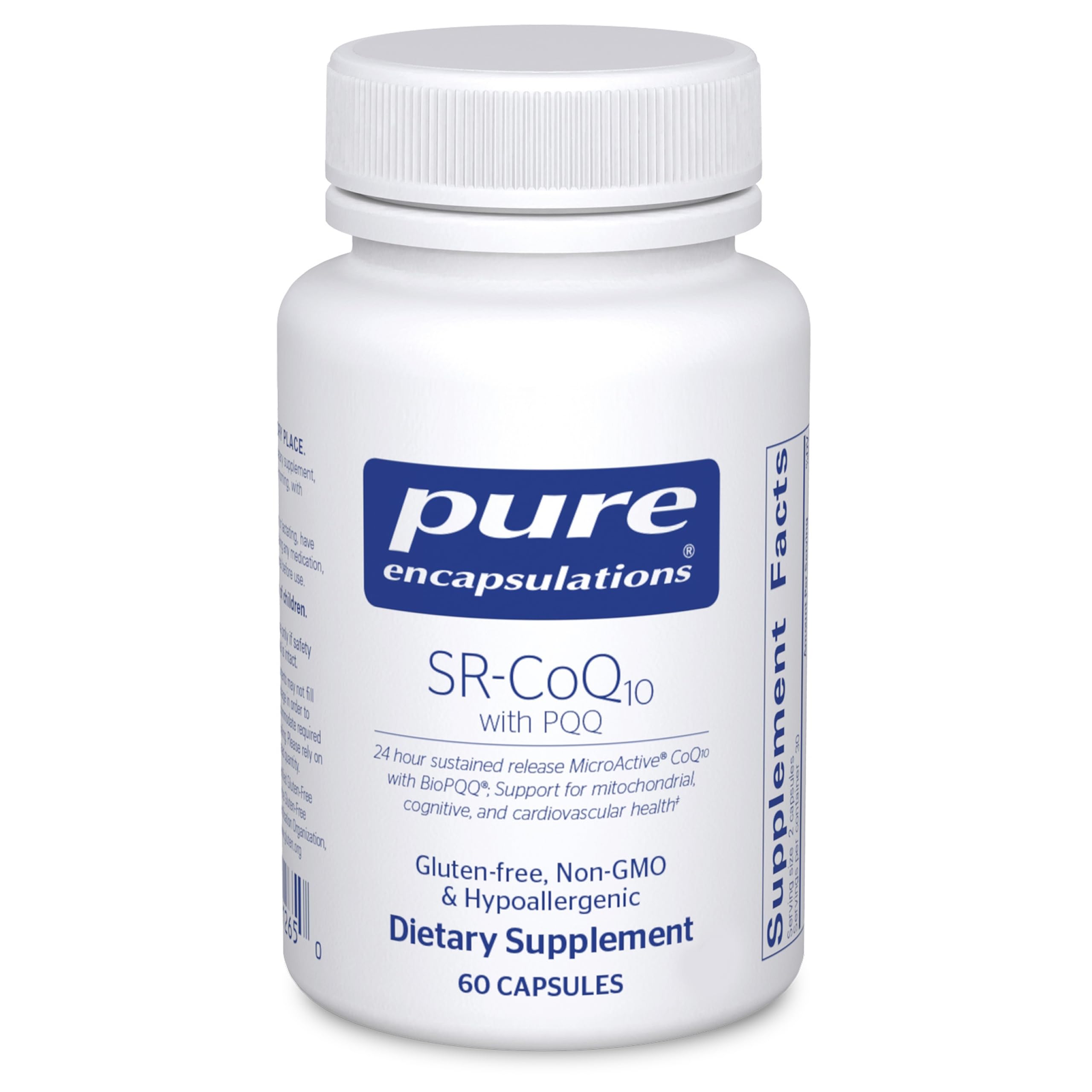 Pure Encapsulations SR-CoQ10 with PQQ bottle showing 24-hour sustained release