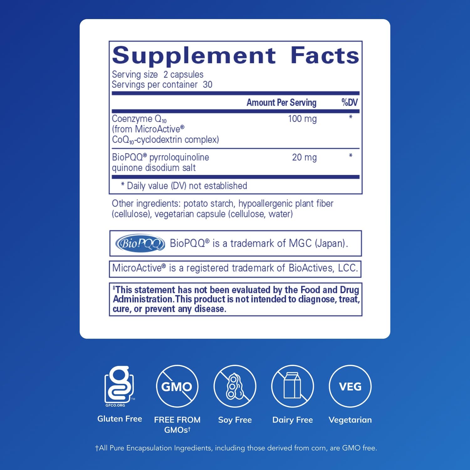 Capsules of Pure Encapsulations SR-CoQ10 with PQQ ready for daily use