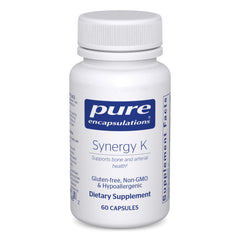 Pure Encapsulations Synergy K bottle front showing the K and D3 blend for bone support