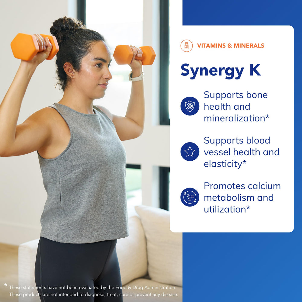 Pure Encapsulations Synergy K nutrition facts panel indicating 25 mcg D3 per capsule