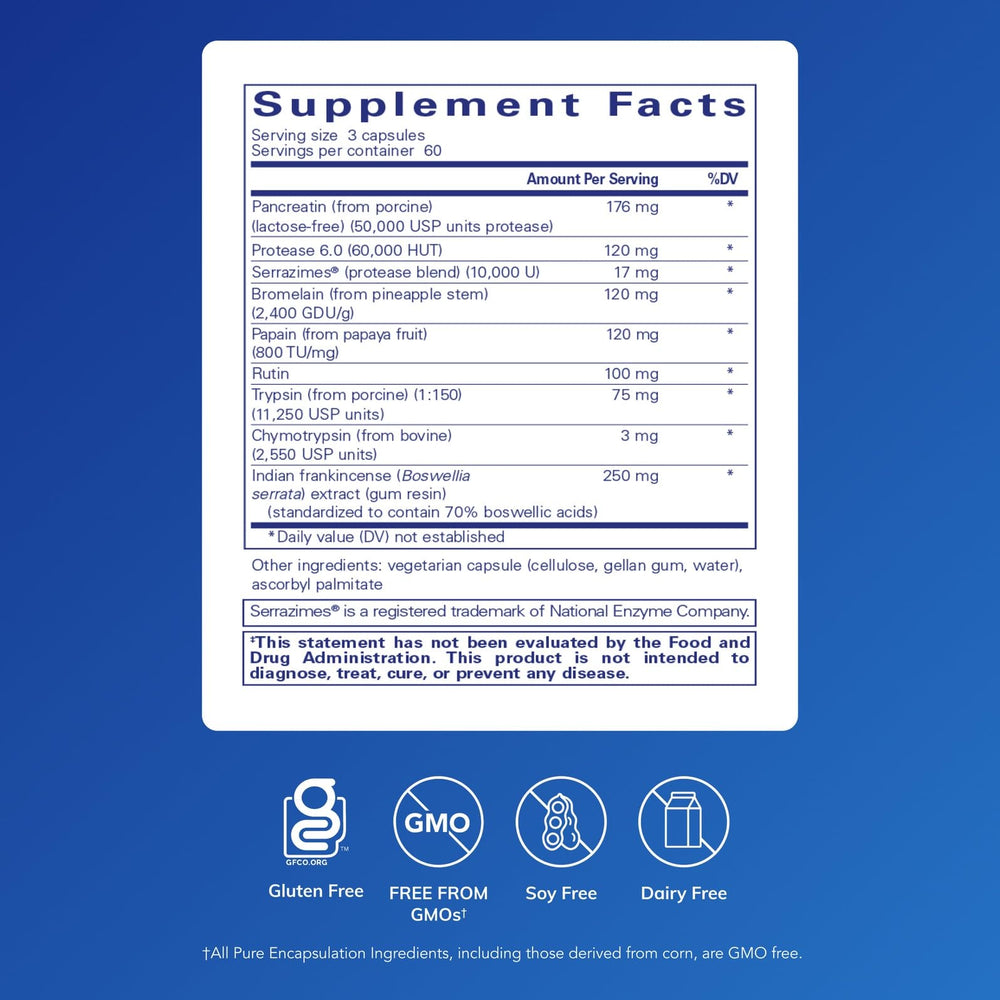 Pure Encapsulations Systemic Enzyme Complex capsules close-up highlighting enzyme blend.