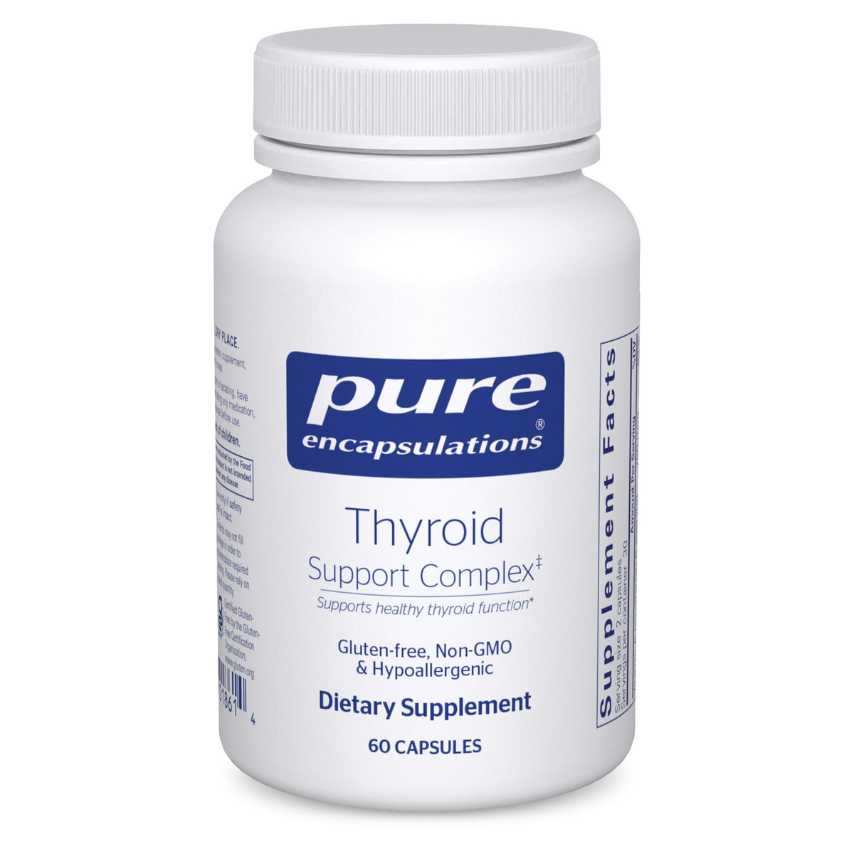 Pure Encapsulations Thyroid Support Complex bottle on a clean surface, supporting thyroid health with essential nutrients.