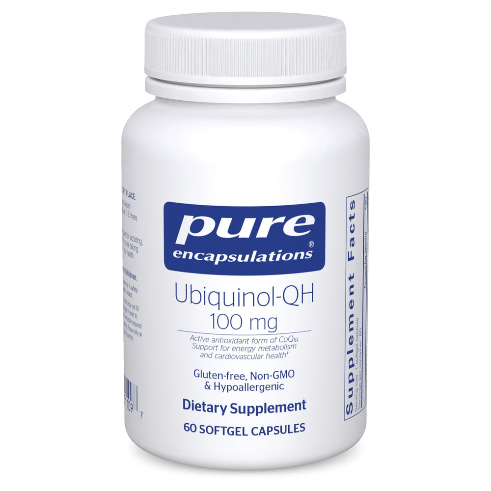 Pure Encapsulations Ubiquinol-QH bottle on shelf for daily energy support