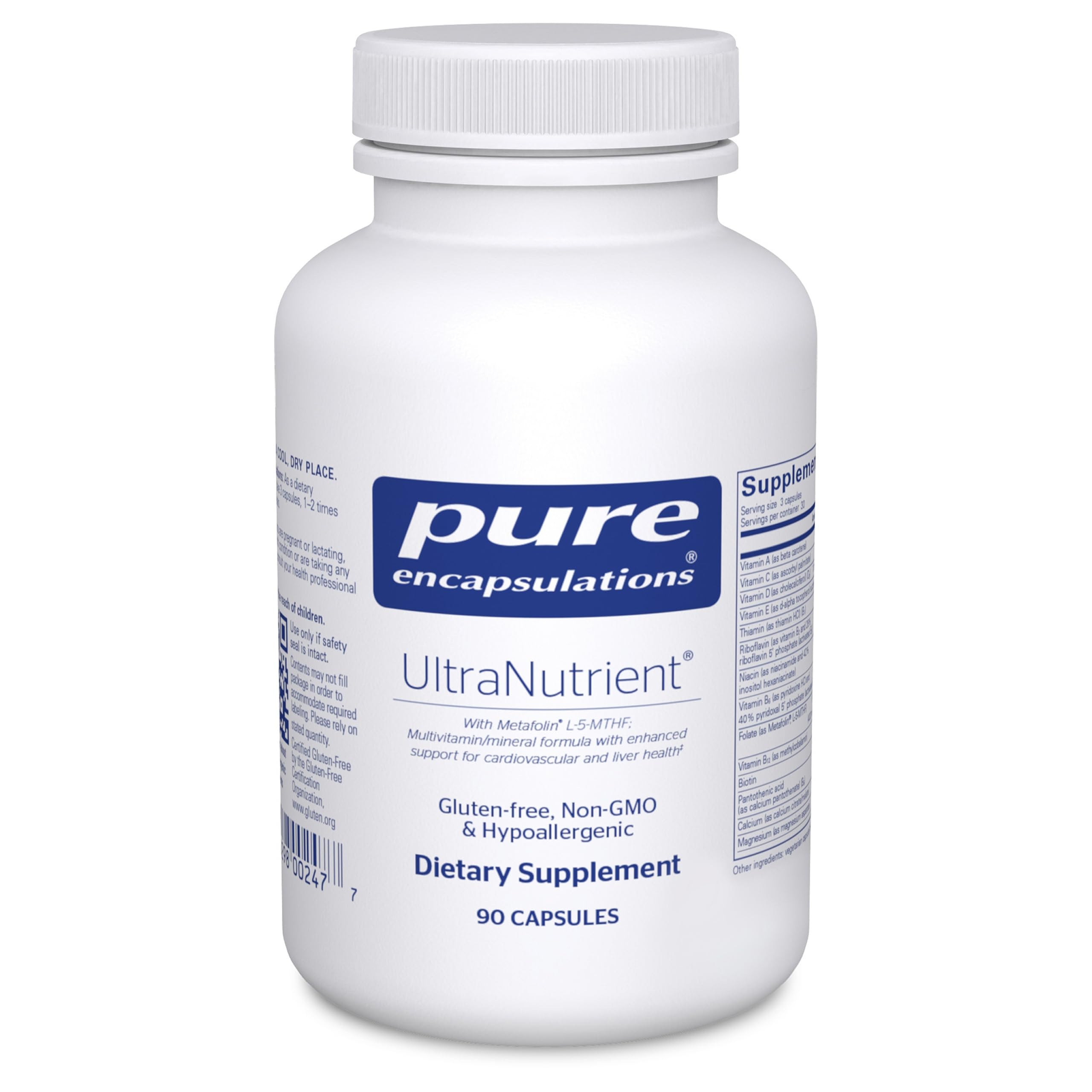 Pure Encapsulations Ultranutrient bottle front view showing product branding and 90 capsules